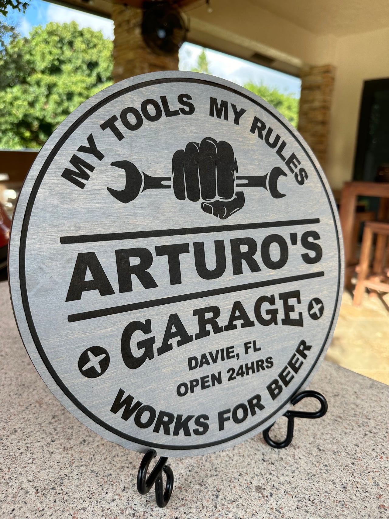 Garage Fist- Simply Carved Wood Sign